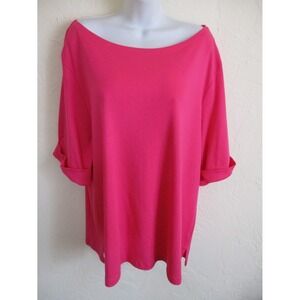 Karen Scott Hot Pink Scoop Neck Top Size 3X Cuffed Sleeve